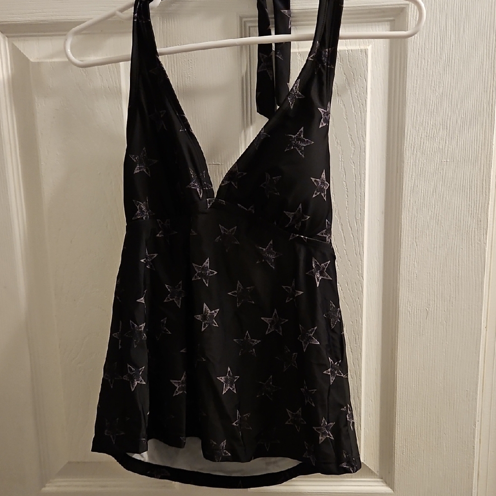 Converse Black And Gray Star Halter Tankini Womens Top Size M